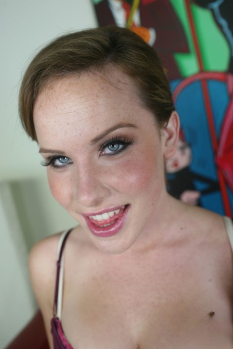 White female Katie St Ives does a striptease before POV fucking