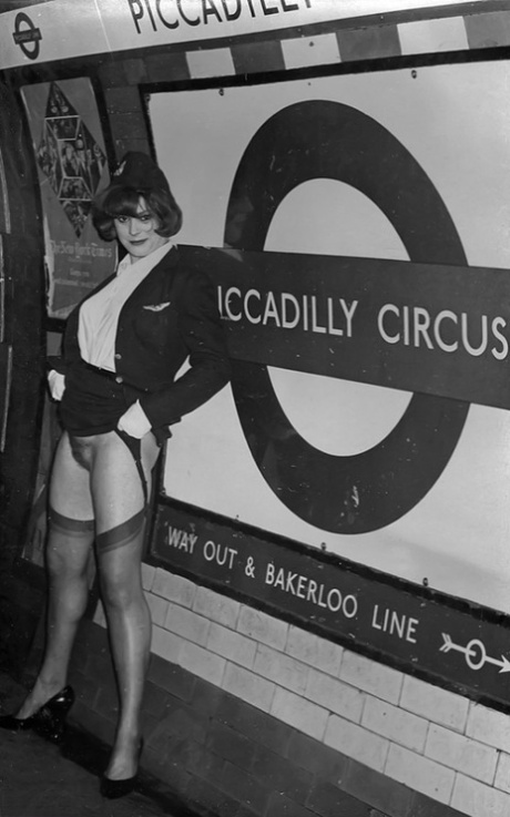Beautiful vintage models posing in stockings and garters to show hairy snatch