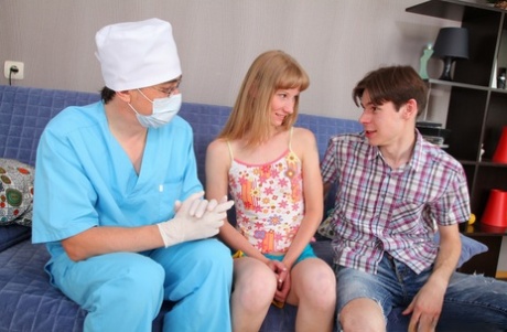 Thin virgin has her hymen broken by gyno doctor before her boyfriend fucks her