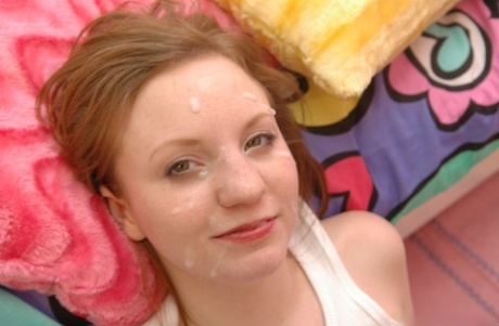 Young looking girl Jenny sports cum on her face at the end of a gangbang