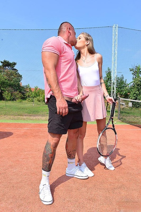Sporty blonde Tiffany Tatum gets banged on the court by her tennis instructor