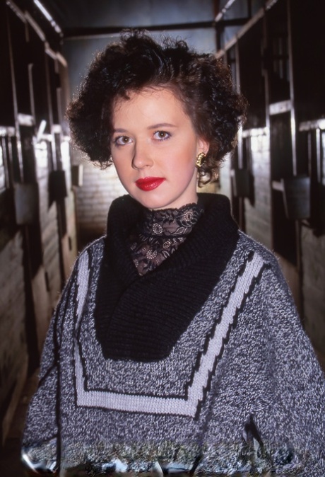 Rich lady sports red lips while getting gangbanged by farm hands in hay loft