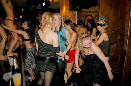 Sex starved party girls go cray for cock in uninhibited group club orgy