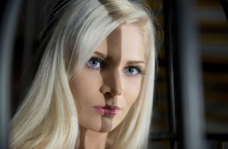 Platinum blonde sex slave gets fucked after being released from her cage