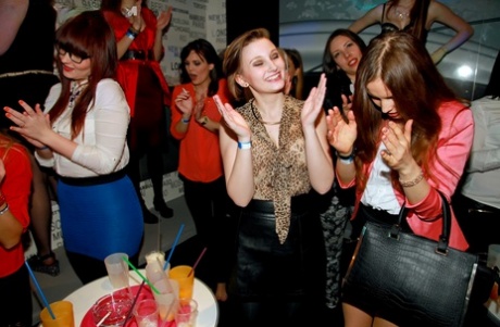 Hot chicks in jeans & mini dresses flaunting hot ass at interracial CFNM party