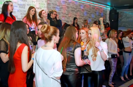 Hot chicks in jeans & mini dresses flaunting hot ass at interracial CFNM party