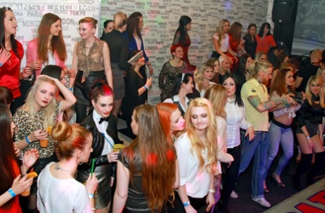 Hot chicks in jeans & mini dresses flaunting hot ass at interracial CFNM party