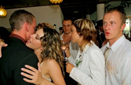 Swinging couple tie the knot and have group sex for their reception