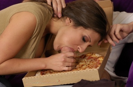 Ravishing cougar with flawless tits has some fun with a big cock pizza-lad