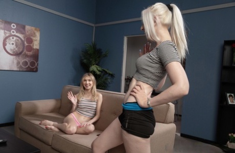 Slender blonde teen Mackenzie Moss with tiny tits rides a throbbing dick