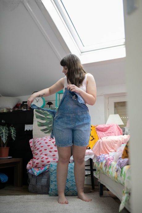 Small titted teen Kelsy gets spied on while dressing in a denim outfit