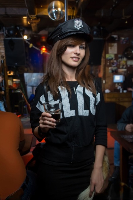 Hot stripper Jeny Smith loses her clothes at the bar & poses in her stockings