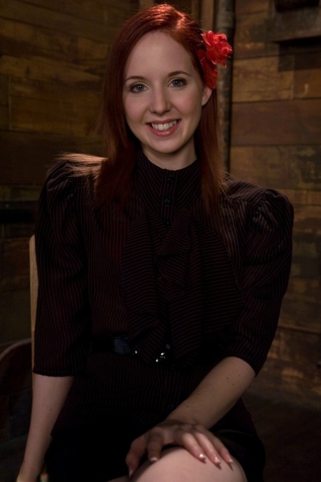 Redheaded teen in red underwear Megan Murray gets tied up and toyed by a dom