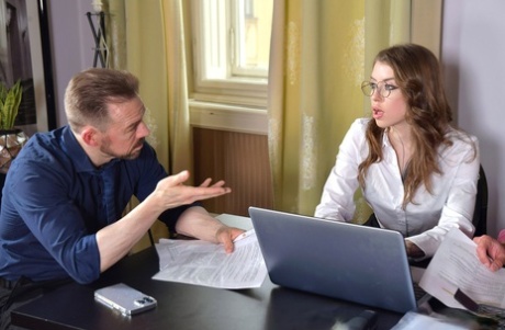 Hot secretary Eden Ivy gets a DP in a wild threesome with her bosses