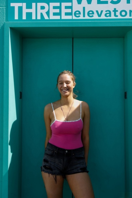 Adorable American amateur Maddie Crump flashes her big tit & teases in public