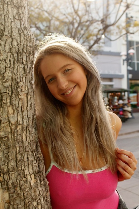 Adorable American amateur Maddie Crump flashes her big tit & teases in public