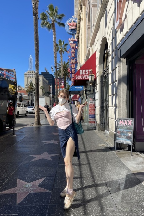 Cute amateur girlfriend Fiona Sprouts massages her meaty pussy in public