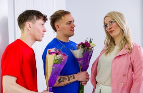 MILF with big tits Sydney Paige gets spit roasted & fucked by two teen boys