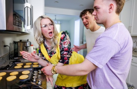 MILF with big tits Sydney Paige gets spit roasted & fucked by two teen boys