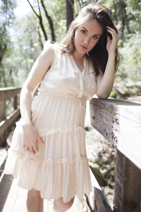 Pregnant doll Paris Lincoln strips her dress outdoors and shows her hairy twat