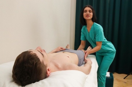 Hot nurse Leo Ahsoka gives her patient a hot blowjob & fucks him