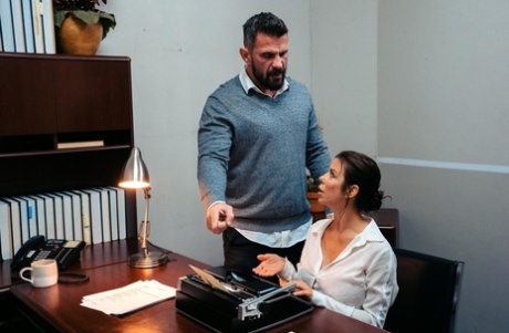 Buxom secretary Alexis Fawx has hardcore anal sex with her boss in his office
