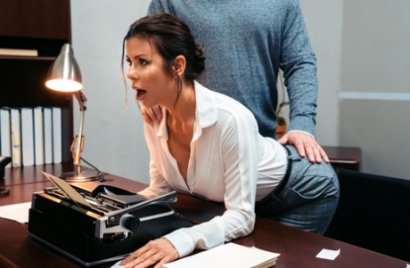 Buxom secretary Alexis Fawx has hardcore anal sex with her boss in his office